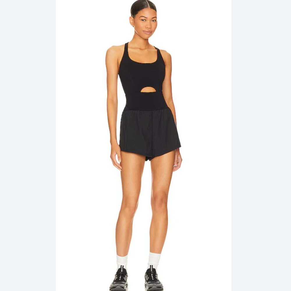 NWOT FP Free People Movement Righteous Runsie Black Cross-Back Cutout Romper